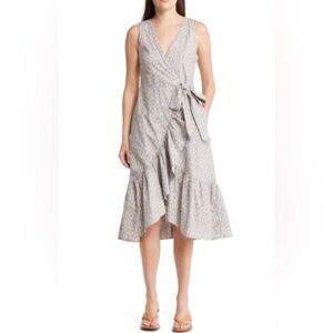 Madewell Asymmetrical Floral Dress in Gray and Cream